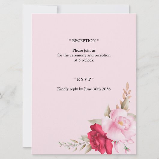 レッドピンクローズエレガントフローラ結婚ユダヤ (裏面)