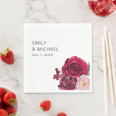 レッドピンクローズクランベリーブライダルシャワー スタンダードランチョンナプキン (インサイチュ)