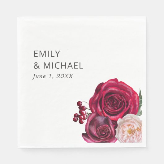 レッドピンクローズクランベリーブライダルシャワー スタンダードランチョンナプキン (正面)