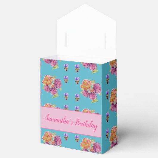 レッドピンクローズシャビーシックティール(緑がかった色)アクアフローラの好意 フェイバーボックス (オープン)