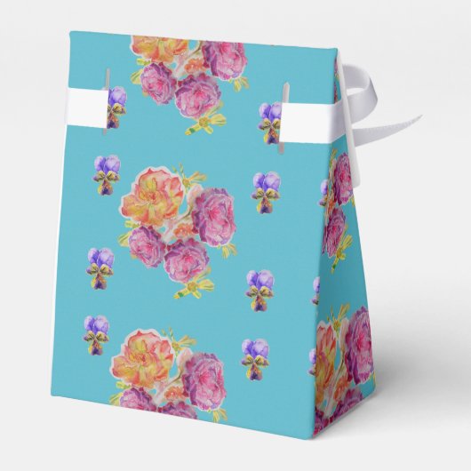 レッドピンクローズシャビーシックティール(緑がかった色)アクアフローラの好意 フェイバーボックス (裏面サイド)