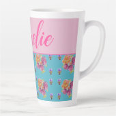 レッドピンクローズシャビーシックティール（緑がかった色）アクアフローラフラワー カフェラテマグ (右)