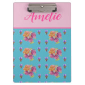 レッドピンクローズシャビーシックティール(緑がかった色)アクアフローラフラワー クリップボード (正面)