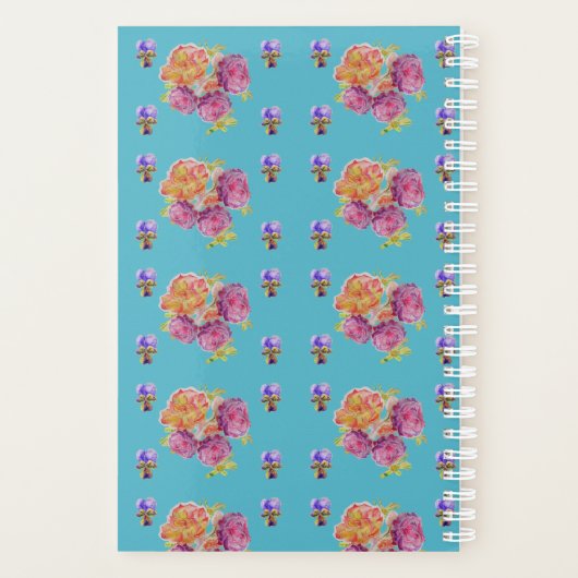 レッドピンクローズシャビーシックティール(緑がかった色)アクアフローラフラワー プランナー手帳 (裏面)