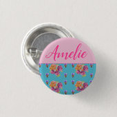 レッドピンクローズシャビーシックティール（緑がかった色）アクアフローラフラワー 缶バッジ (正面&裏面)