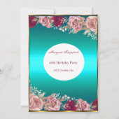 レッドピンクローズティール(緑がかった色)グリーンホワイトバースデーパーティー 招待状 (裏面)