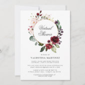 レッドピンクローズフローラバーチャルブライダルベビーシャワー 招待状 (正面)