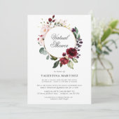 レッドピンクローズフローラバーチャルブライダルベビーシャワー 招待状 (スタンド正面)