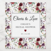 レッドピンクローズフローラブライダルシャワー ワインラベル (シングルラベル)