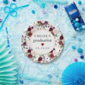 レッドピンクローズフローラ卒業 ペーパープレート (パーティー)