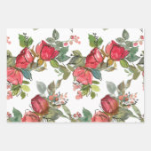 レッドピンクローゼズベリーグリーンリーウォーターフローラ ラッピングペーパーシート (正面)