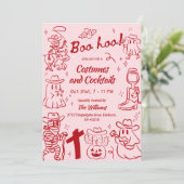レッドピンク予測できなの手描きカウボーイハローウィンパーティ 招待状 (スタンド正面)
