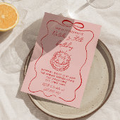 レッドピンク手描きケーキ予測できなユニーク誕生日 招待状