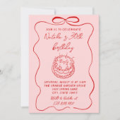 レッドピンク手描きケーキ予測できなユニーク誕生日 招待状 (正面)
