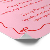 レッドピンク手書きブライダルシャワーカクテルバー ポスター (角)