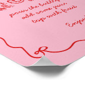 レッドピンク手書きブライダルシャワーミモザバー ポスター (角)