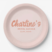 レッドピンク手書きレトロブライダルシャワー ペーパープレート (正面)
