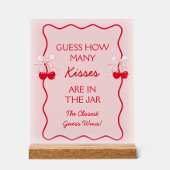 レッドピンク推測何人のキスブライダルシャワーゲーム アクリルサイン