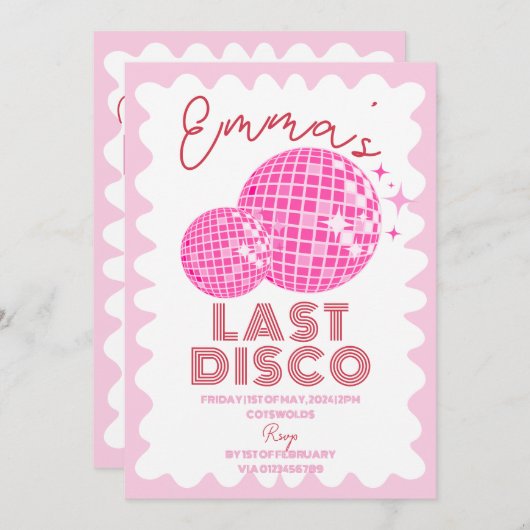 レッドピンク最後のディスコへパーティー週末の旅程 招待状 (正面/裏面)