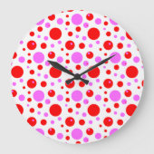 レッドピンク水玉模様の壁時計 ラージ壁時計 (正面)