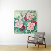 レッドピンク牡丹とグリーン葉 タペストリー (インサイチュ)