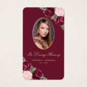 レッドピンク金ゴールドフローラ葬儀祈りの言葉カード (正面)