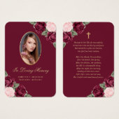 レッドピンク金ゴールドフローラ記念葬式祈りの言葉カード (正面&裏面)