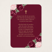 レッドピンク金ゴールドフローラ記念葬式祈りの言葉カード (裏面)