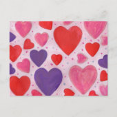レッドピンク&パープルバレンタインデーハートデザイン シーズンポストカード (正面)