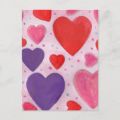 レッドピンク&パープルバレンタインデーハートデザイン シーズンポストカード (正面)