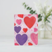 レッドピンク&パープルバレンタインデーハートデザイン シーズンポストカード (スタンド正面)