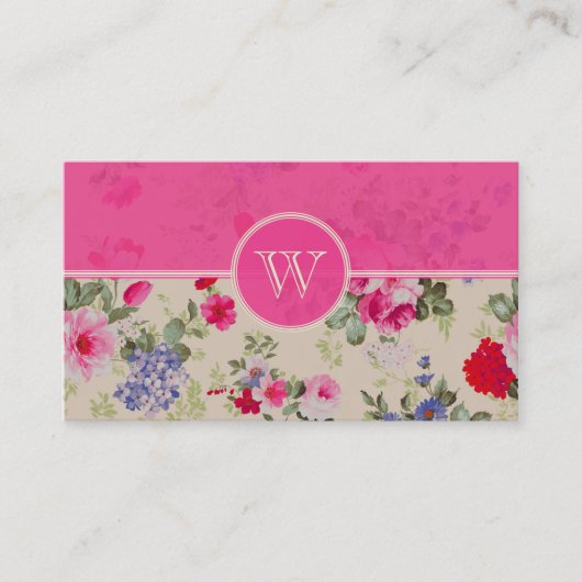 レッドピンク&ブルーフラワーズデザインテンプレート 名刺 (正面)