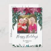 レッドピン素朴クポイントセティアグリーンリーフォトホリデイ ポストカード (正面/裏面)