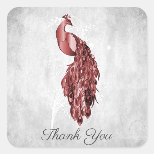 レッドピーコックありがとうステッカー スクエアシール (正面)