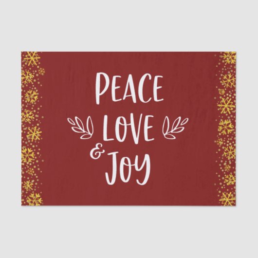 レッドピースラブジョイ引用文タイポグラフィ金ゴールドスノーフレーク 薄葉紙 (正面)