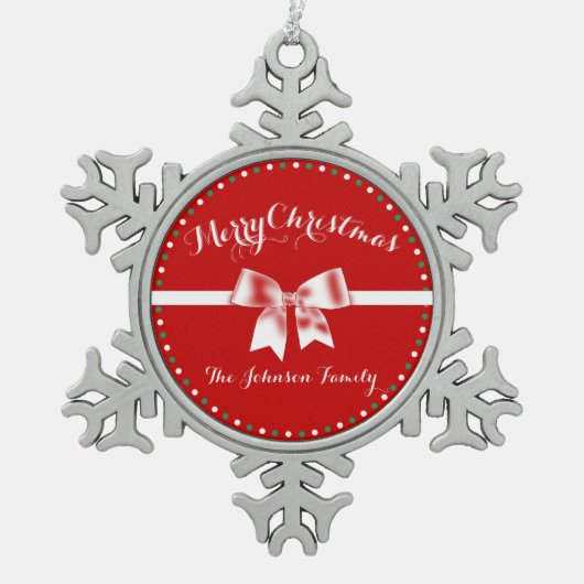 レッドピーターパーソナライズされたクリスマスオーナメント スノーフレークピューターオーナメント (正面)