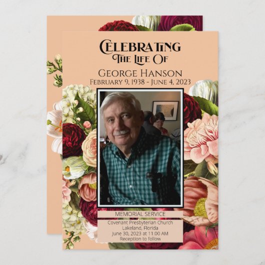 レッドピーチフローラ葬儀記念のお知らせ プログラム (正面/裏面)