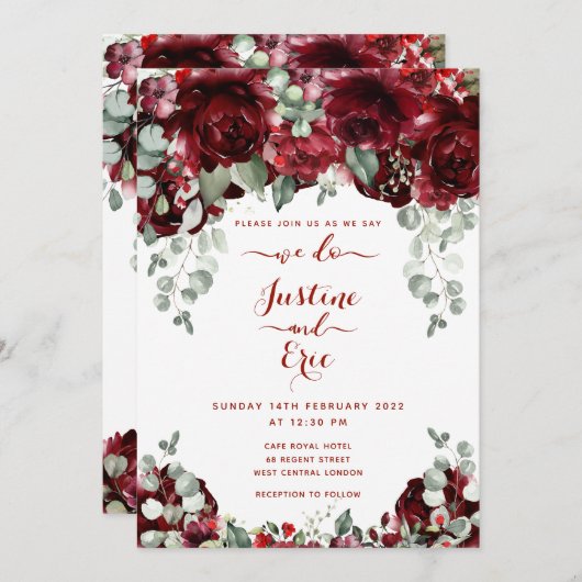 レッドピーニーエピファニーラグジュアリー結婚式招待状スイート 招待状 (正面/裏面)