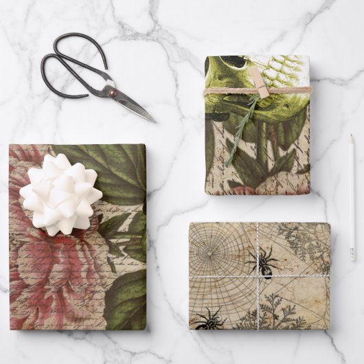 レッドピーニーステームパンクスカルエフェメラ ラッピングペーパーシート (正面)