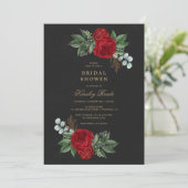 レッドピーニーズウォーターカラーブラック金ゴールドブライダルシャワー 招待状 (スタンド正面)