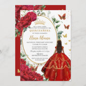 レッドピーニーフローラブラウンプリンセスドレスキンセアニラ 招待状 (正面/裏面)