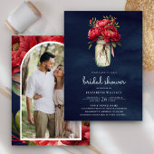 レッドピーニーフローラメイスンジャニーネイビーブルーブライダルシャワー 招待状