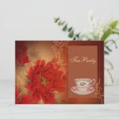 レッドピーニー中国のブライダルシャワーティーパーティー 招待状 (スタンド正面)