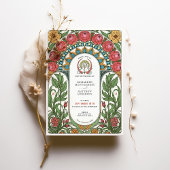 レッドピーニー&イエローローズアールヌーボー結婚ズ 招待状