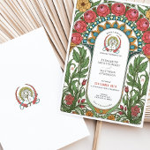 レッドピーニー&イエローローズアールヌーボー結婚ズ 招待状