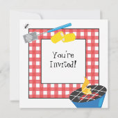 レッドピ市松模様にクニックバーベキューパーティの招待状 招待状 (裏面)