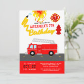 レッドファイアトラックパーティーテーマ消防士誕生日 招待状 (スタンド正面)
