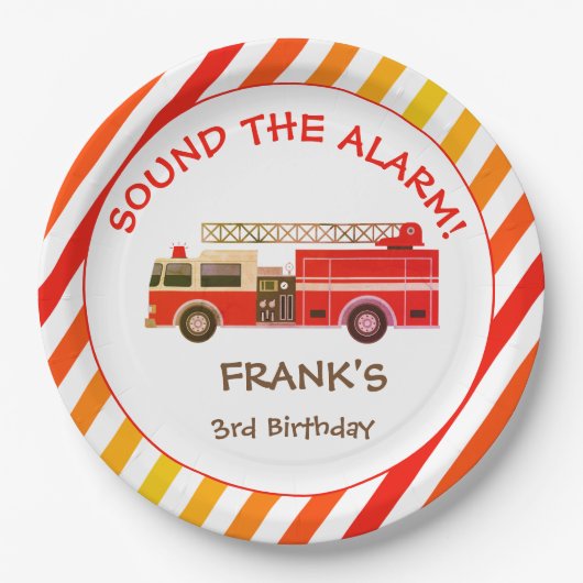 レッドファイアートラックバースデーパーティー紙プレート ペーパープレート (正面)