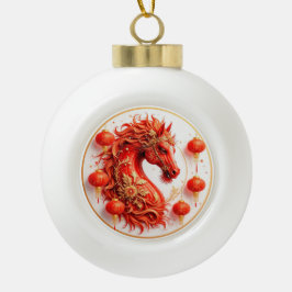 レッドファイアーホース – 2026年新年お祝いデザイン セラミックボールオーナメント