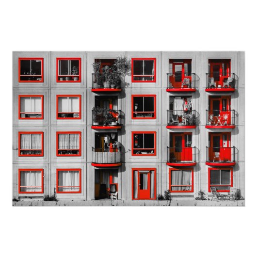 レッドファサードZuidoostバルコニー建物写真 フォトプリント (正面)